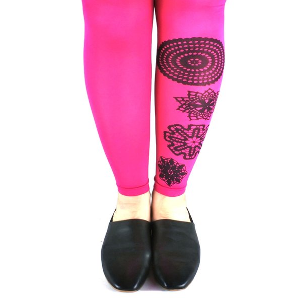 Printti-leggings, pinkit, Vanhat pitsiliinat, 60 den, S-4XL